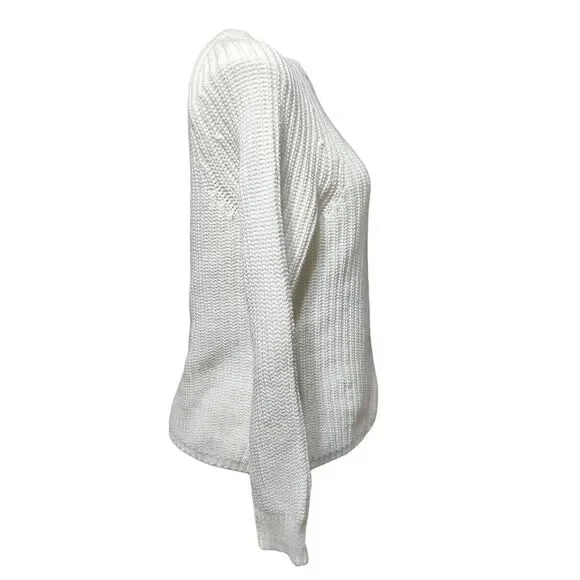 Lauren Ralph Lauren LRL crewneck cable knit sweater white cotton medium - Picture 4 of 7